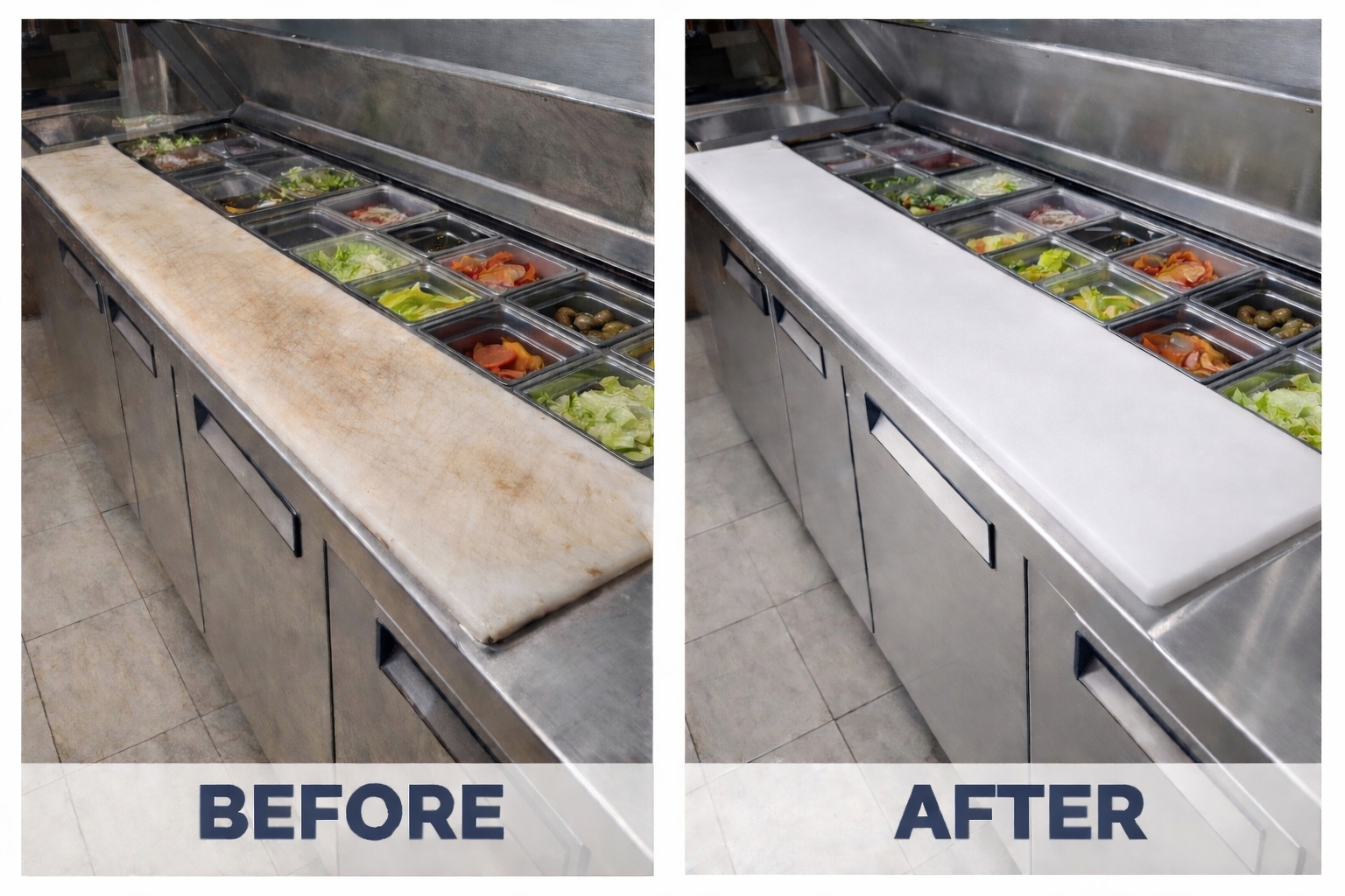 Prep station board before and after