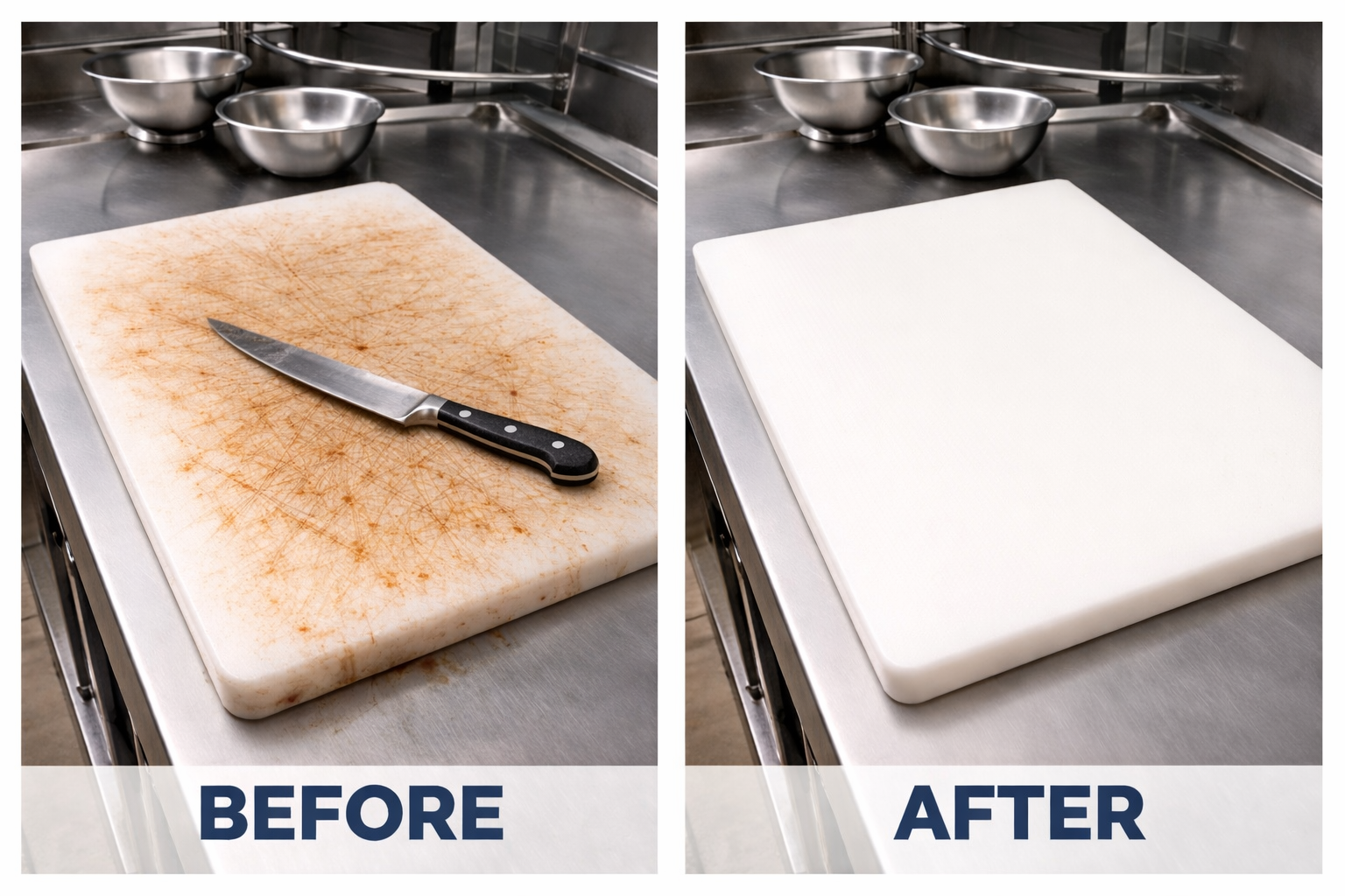 White cutting board before and after